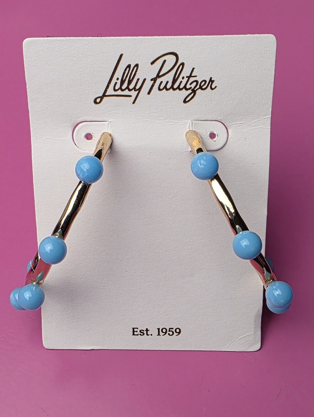 NWT. LILLY PULITZER Wave n Sea Hoop Earrings In Las Olas Aqua - Picture 4 of 5